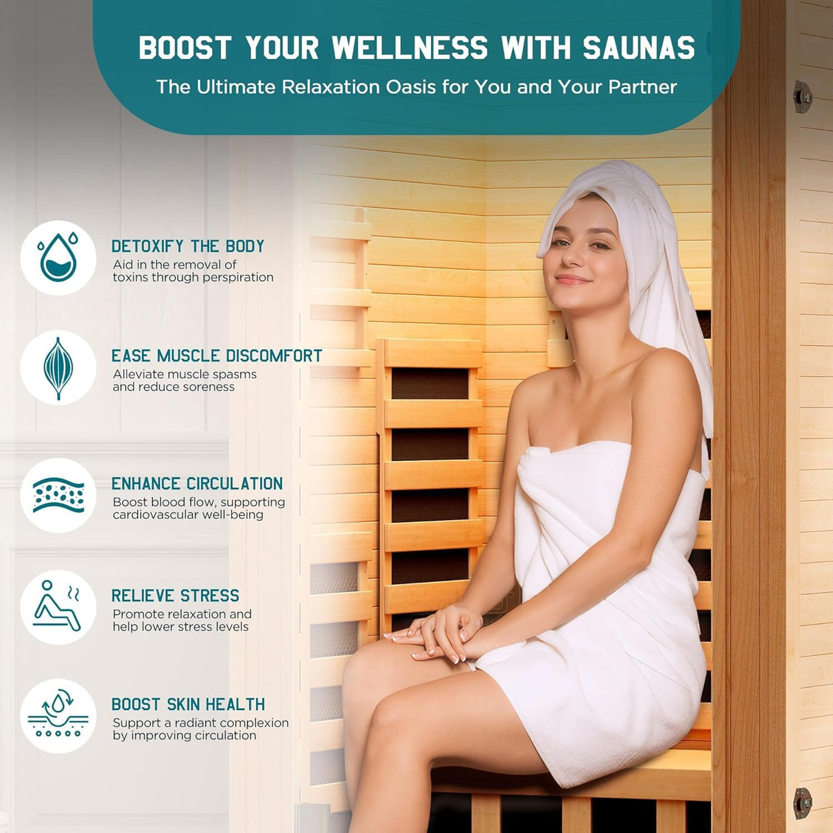 Albott Infrared Sauna Room, 1260W/110V Canadian Hemlock Wood 1 Person Infrared saunas for Home with 7 Color Therapy Lamp, Foot Heater, Dual Bluetooth Speaker, LCD Control Panel, 32.3x32.3x66.1inch Albott