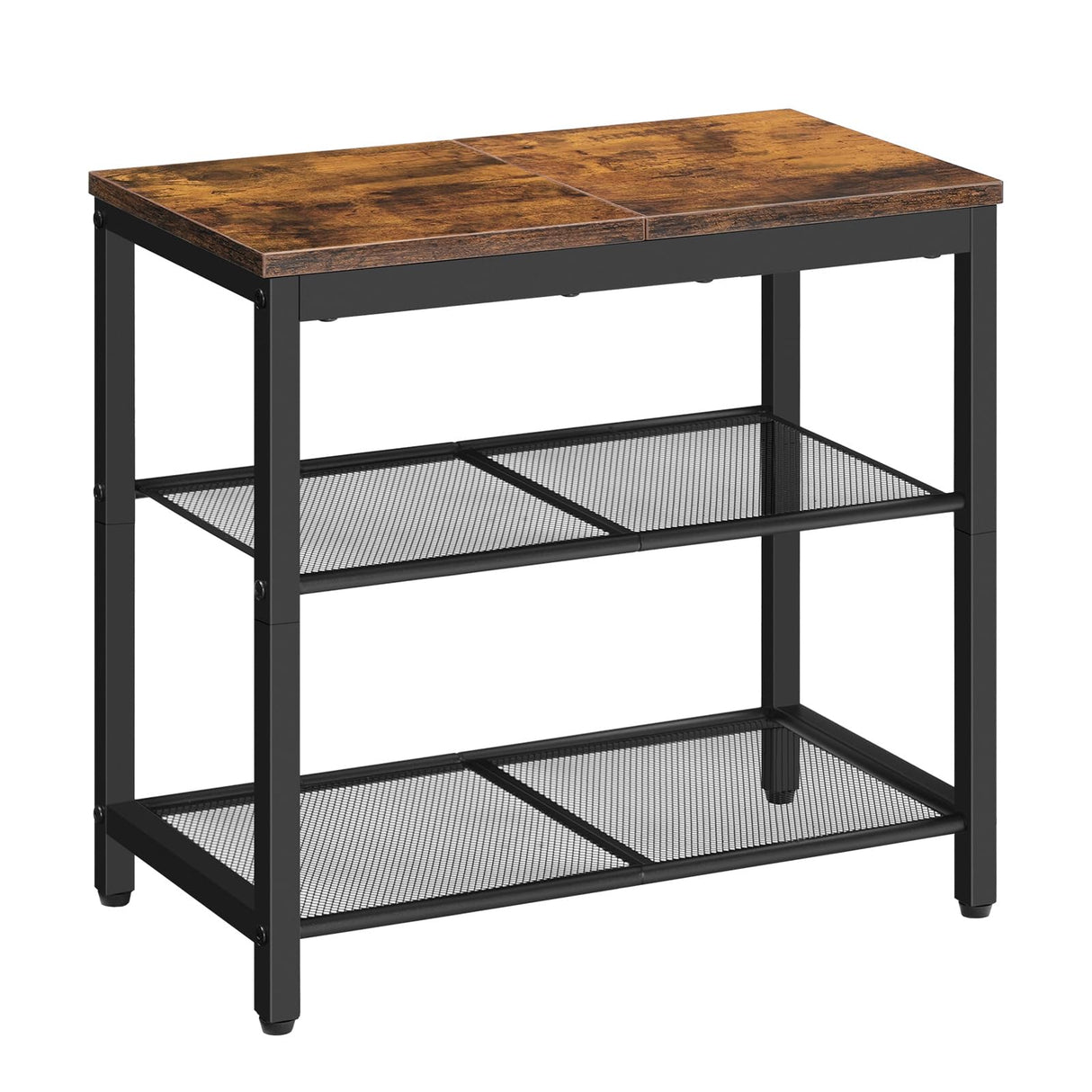 HOOBRO Shoe Bench, 3-Tier Shoe Rack, Industrial Shoe Organizer Storage Bench, 19.7 inches Entry Bench with Mesh Shelves, for Entryway, Living Room, Hallway, Easy Assembly, Rustic Brown BF50HX01 HOOBRO