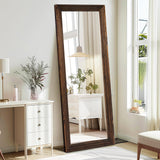 YLYHSST 65"x24" Full Length Mirror Solid Wood Frame Arched Floor Mirror for Living Room, Bedroom Hanging or Leaning, Brown YLYHSST