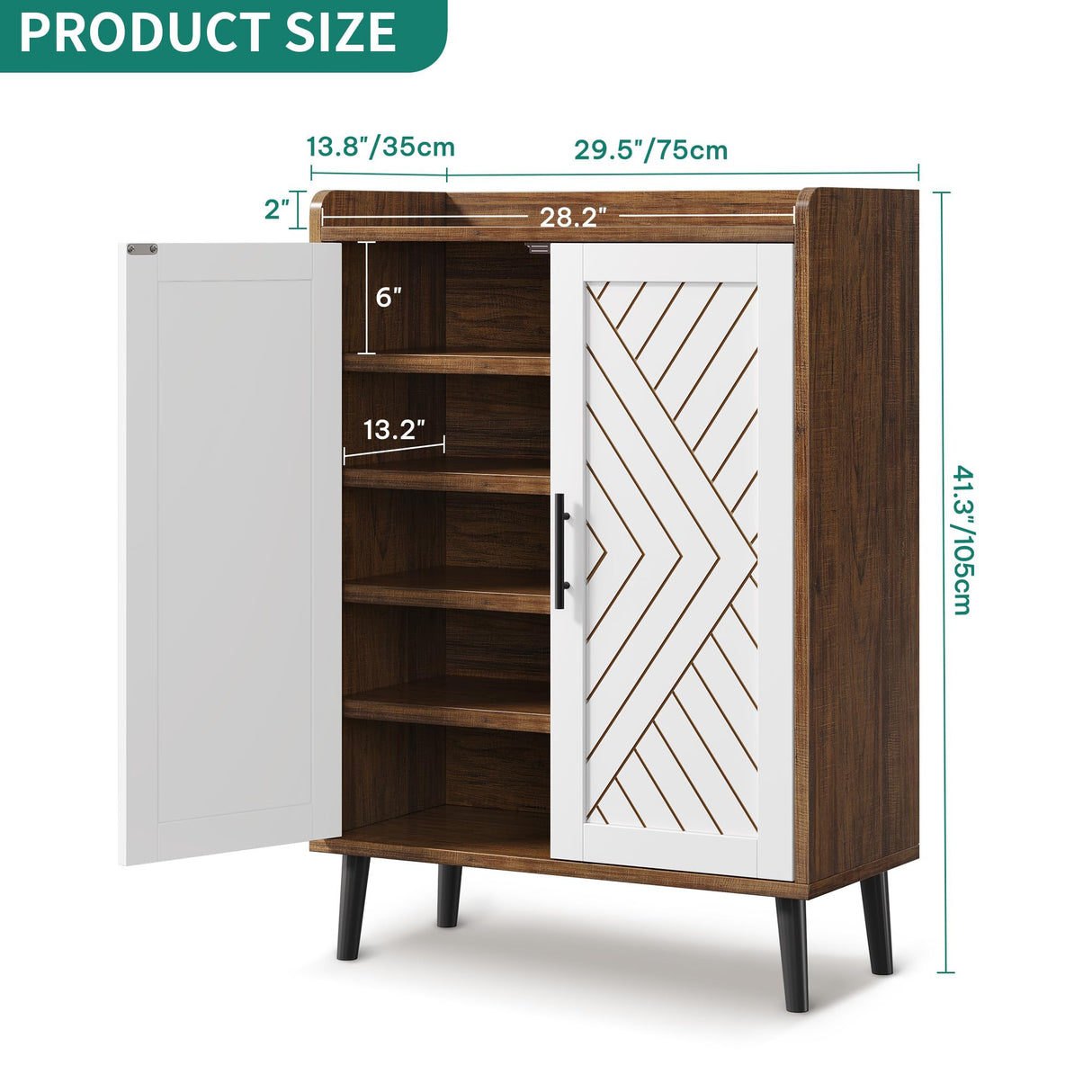 YITAHOME Shoe Cabinet with Doors, 5-Tier Shoe Storage Organizer with Adjustable Shelves, Modern Freestanding Wooden Shoe Rack Cabinet for Entryway, Hallway, Closet, Living Room, Brown & White YITAHOME