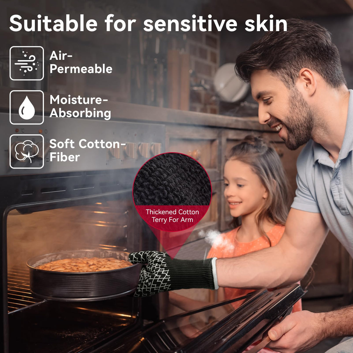 HandLove BBQ Gloves - Heat Resistant Grilling, Oven Gloves for Culinary Experts - Extreme Fireproof Protection, Silicone Grip, Long Cuff Mitts - Kitchen & Outdoor Barbecue, Cooking, Baking, Black, L HandLove