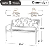 Sophia & William Outdoor Bench, Porch Bench, Garden Bench, Wrought Iron Bench with Backrest and Armrests, Bronze Sophia & William