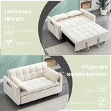 3 In 1 Velvet Convertible Sofa Bed, Pull Out Couch Bed with Reclining Backrest And 2 Pillows, 54" Full Size Loveseat Sleeper Sofa Futon Couch Bed, Couches For Small Spaces, Living Room (White) anwickjeff