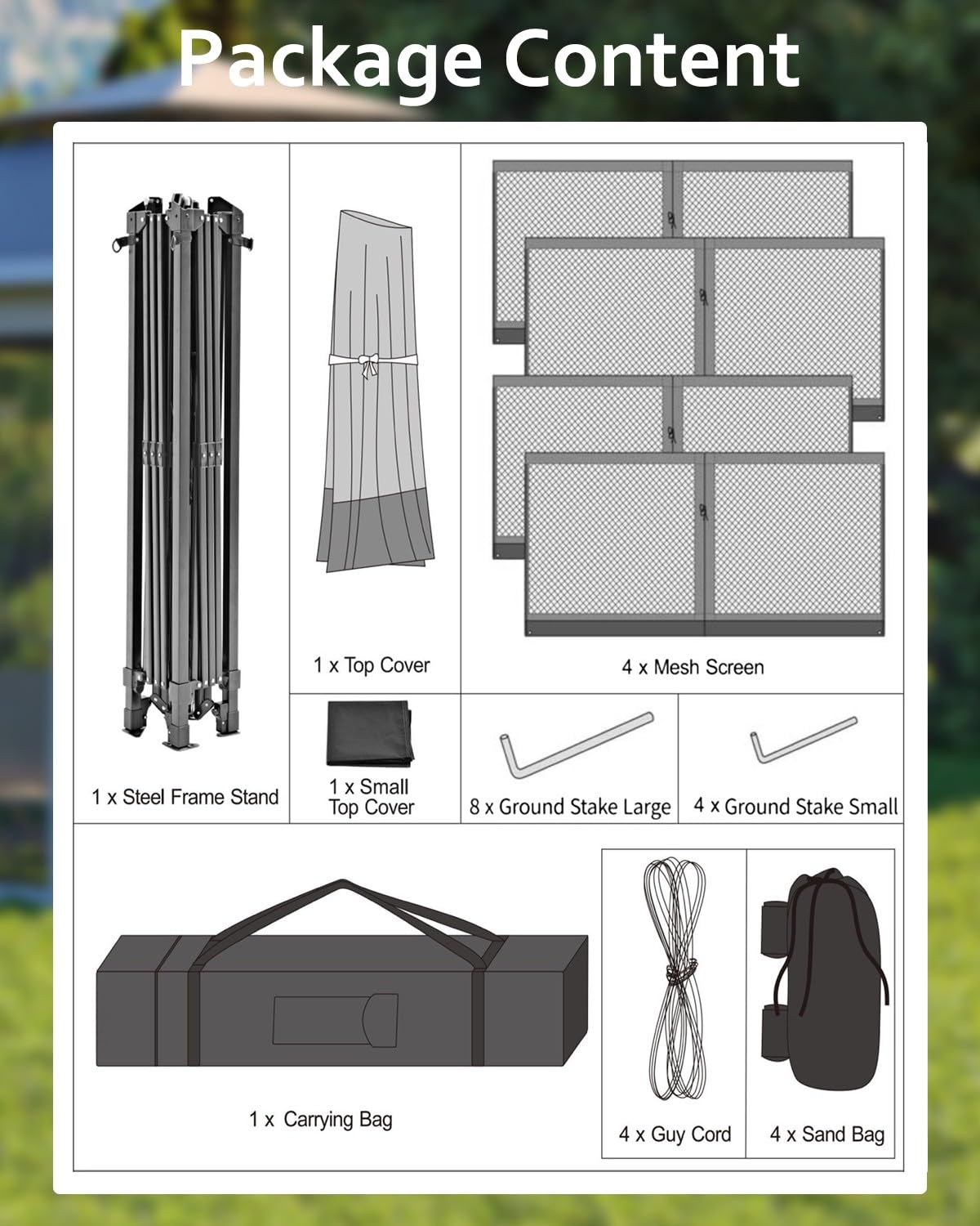 Garveelife Canopy Tent 13x13, Pop Up Gazebo Tent Easy Setupwith 4 Sand Bags for Backyard Garden Patio,Mosquito Netting & Height Adjustable - Khaki Garveelife