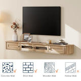 WAMPAT Floating TV Stand for TVs up to 80 Inch, Wooden Floating TV Shelf with Storage Cabinet, Modern Floating TV Shelf Entertainment Center for Living Room, Oak WAMPAT