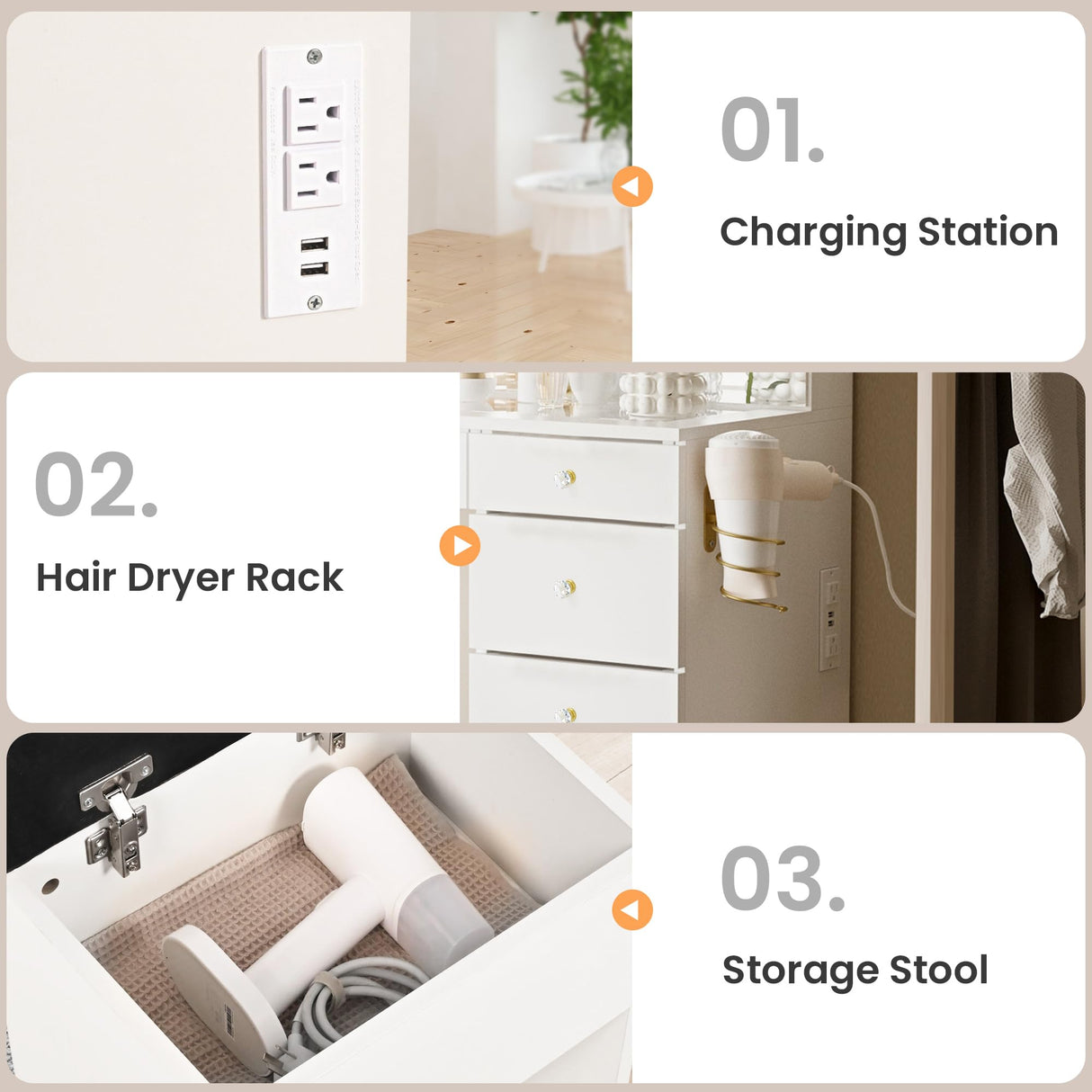 Pamapic Glass Top Vanity Desk with Crystal Handles, 11 Drawers Makeup Vanity with Mirror and Stool, 3 Lighting Modes Dressing Table, Power Outlet, Silent Slides, White Pamapic