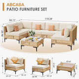 ABCASA Patio Furniture Set, 110" Large 7-Piece Wicker Outdoor Patio Furniture Sets with Coffee Table,Boho Patio Conversation Set Sectional Sofa with All-Weather Cushions for Backyard,Porch,Beige ABCASA