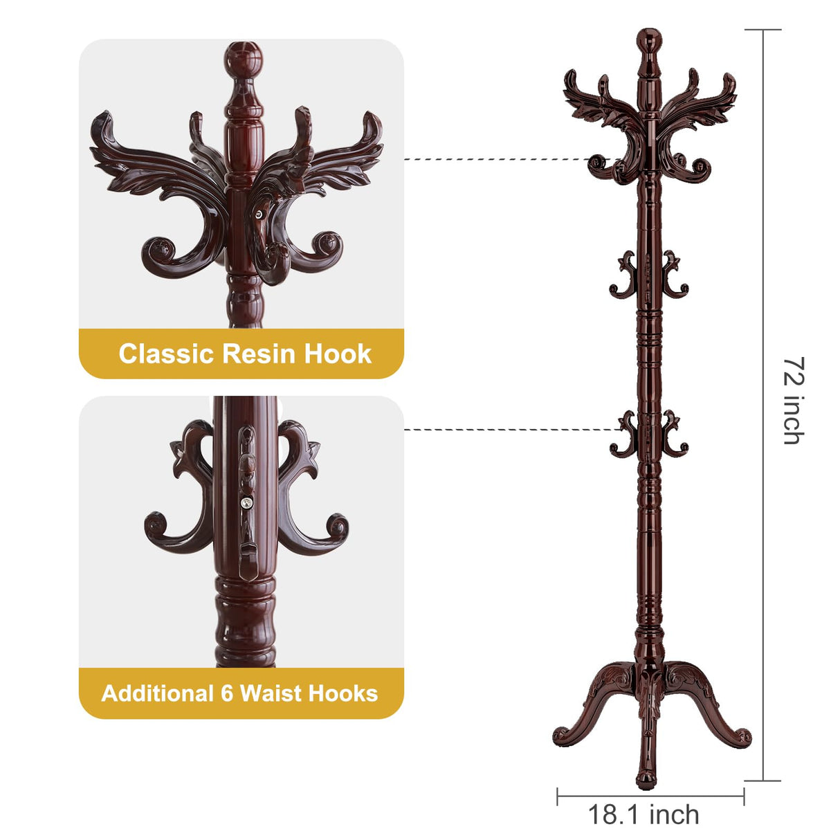 Wooden Coat Rack Stand Sturdy Triangle Base, Natural Birch Wood Coat Racks Freestanding, Vintage Solid Coat Tree Stand with 14 Hooks, Classic Sturdy Coat Racks Hall Tree for Entryway, Office Snaikor