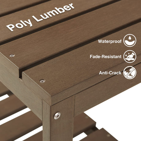 Psilvam Outdoor Poly Lumber Potting Bench, Polystyrene Garden Table with Storage Shelves, All-Weather Patio Work Station for Gardening(Brown) Psilvam