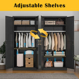 SteeLoong Metal Wardrobe Cabinet with Hanging Rod, 71" Tall Armoire Wardrobe Closet with 2 Doors and Adjustable Shelves, Black Clothing Storage Cabinets for Bedroom, Laundry Room, Cloak Room SteeLoong