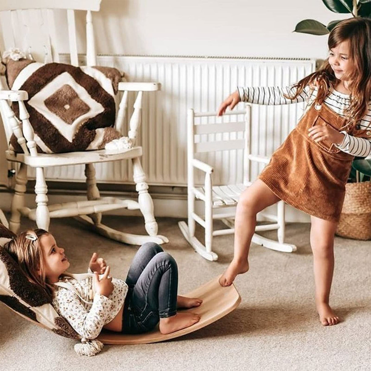 Gentle Monster Wooden Wobble Balance Board, 35 Inch Rocker Board Natural Wood, Kids Toddler Open Ended Learning Toy, Yoga Curvy Board for Classroom & Office Adult Gentle Monster