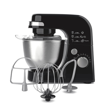 Hamilton Beach Electric Stand Mixer, 4 Quarts, Dough Hook, Flat Beater Attachments, Splash Guard 7 Speeds with Whisk, Black Hamilton Beach