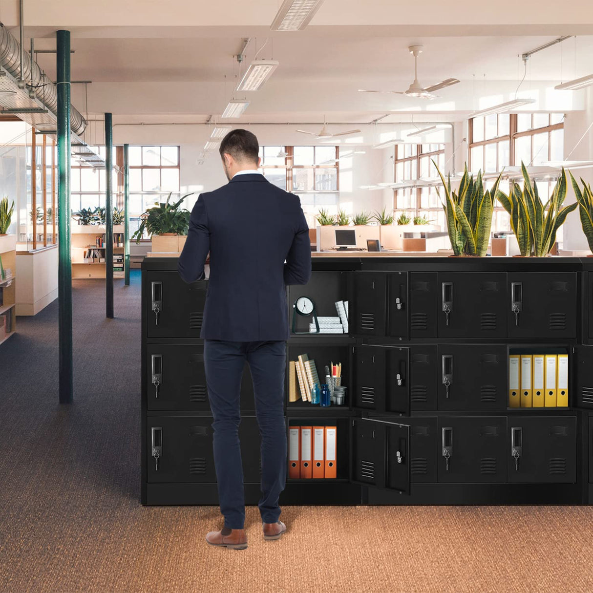 Greenvelly 9 Door Storage Locker for Employee, Metal Locker for Office, Gym, Shool, Lockable Black Steel Locker with Lock and Card Slot for Home,Garage Greenvelly