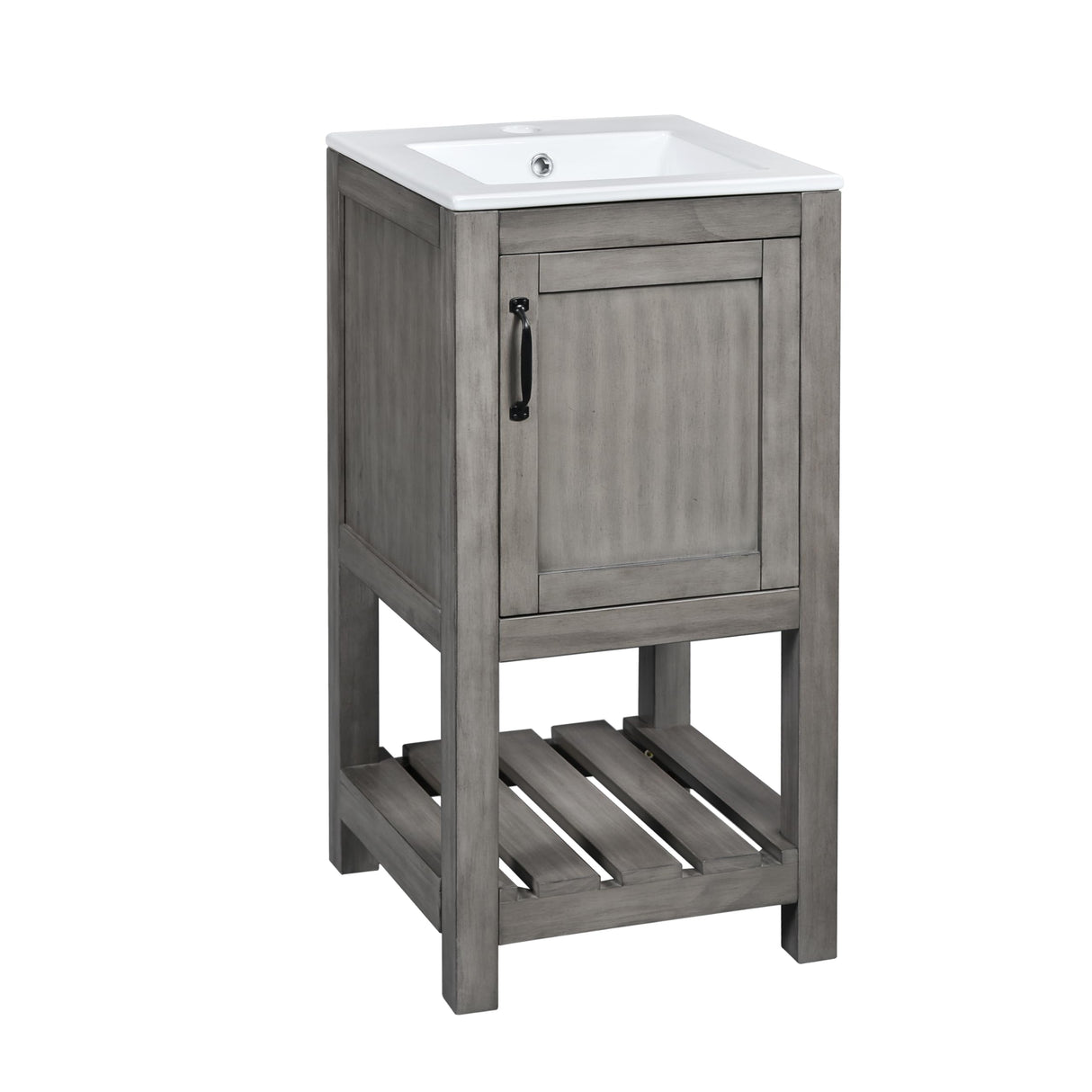 Merax 16" Farmhouse Bathroom Vanity with Sink, Freestanding Small Bathroom Vanity Storage Cabinet with Open Shelf, Solid Wood Frame, Ceramic Sink Merax