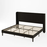 Allewie King Size Velvet Bed Frame/Vertical Channel Tufted Wingback Headboard/Upholstered Platform Bed/Strong Wooden Slats/No Box Spring Needed/Easy Assembly/Black Allewie