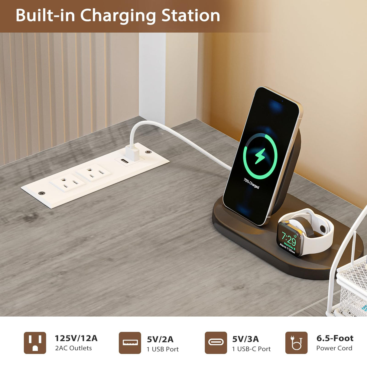 VIAGDO Bunk Bed Twin Over Twin with Hall Tree, Charging Station and LED Lights, L-Shaped Bunk Bed with Desk, 5 Storage Drawers, Twin Bunk Beds with Guardrail & Stairs, No Box Spring Needed, White VIAGDO
