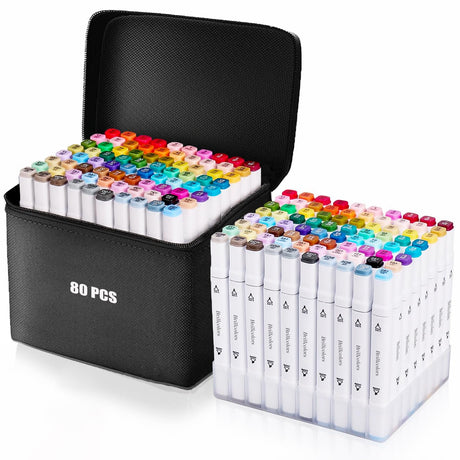 80 Colors Alcohol Markers with Base Dual Tip Drawing Markers for Adult and Kids Comics Coloring Sketching Illustration (80 White) -Refillable Brillcolors