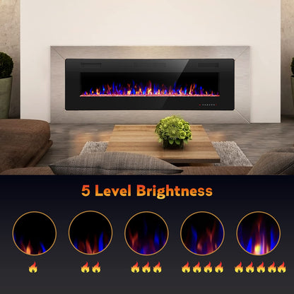 R.W.FLAME Electric Fireplace 50 inch Recessed and Wall Mounted,The Thinnest FireplaceLow Noise, Fit for 2 x 4 6 Stud, Remote Control with Timer,Touch Screen,Adjustable Flame Colors Speed