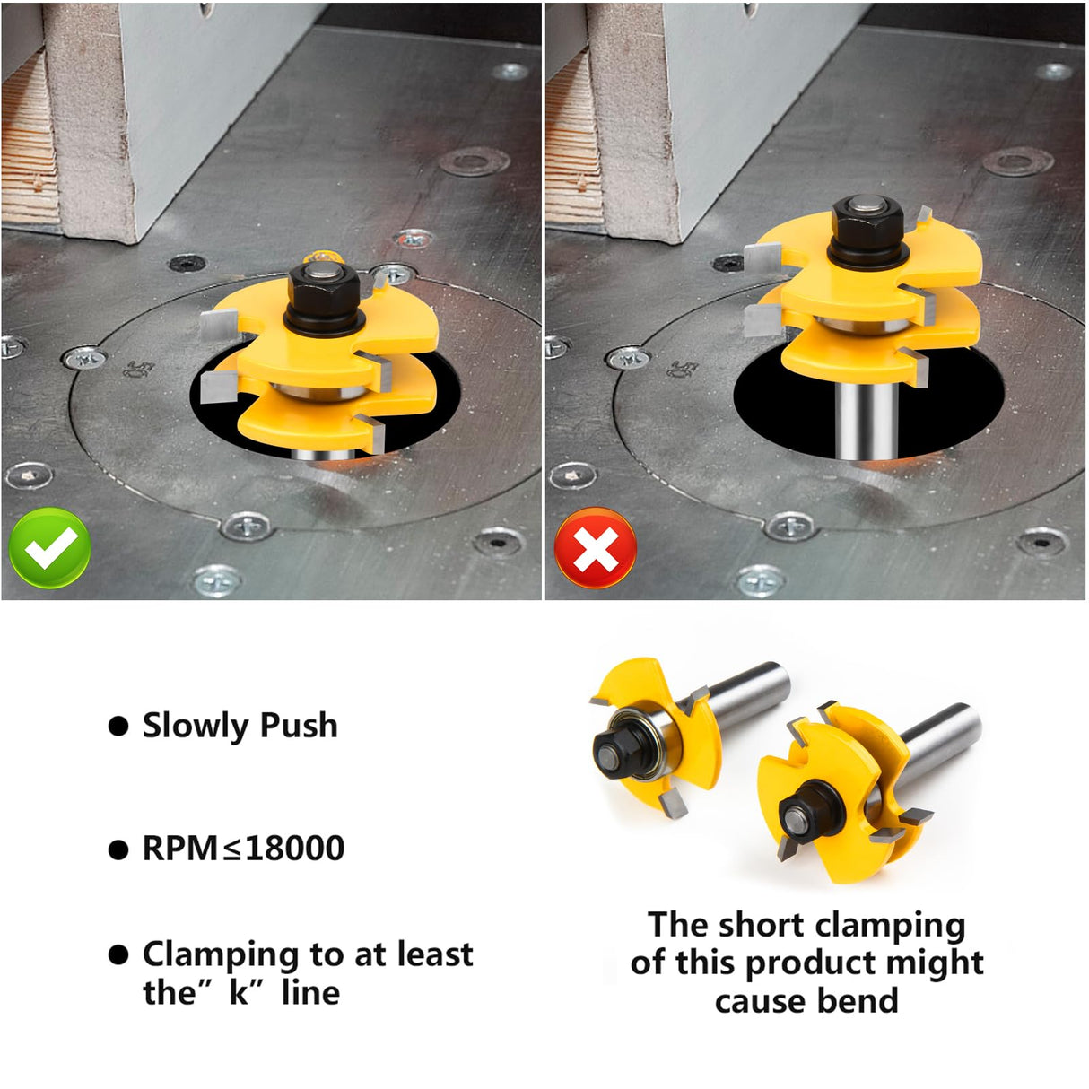 BAIDETS 1/2" Tongue and Groove Router Bits - Set of 2Pcs 1/2 Inch Shank Router Bit Set 3 Teeth Adjustable T Shape Wood Milling Cutter BAIDETS