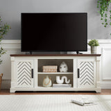 Minifeel Farmhouse TV Stand for 65+ Inch TV, 25" Tall Entertainment Center with Barn Door, Rustic TV Stands for Bedroom with Adjustable Shelf, Wooden TV Consoles for Living Room, Antique White Minifeel