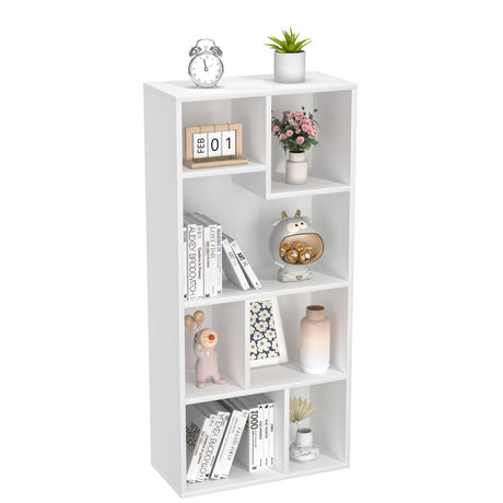 VECELO 42" Modern White Bookshelf, 7 Cube Organizer Bookcase,Fits Tallest Hardcovers, Horizontal Available,Floor Standing Display,Easy Assembly, Pearl White VECELO