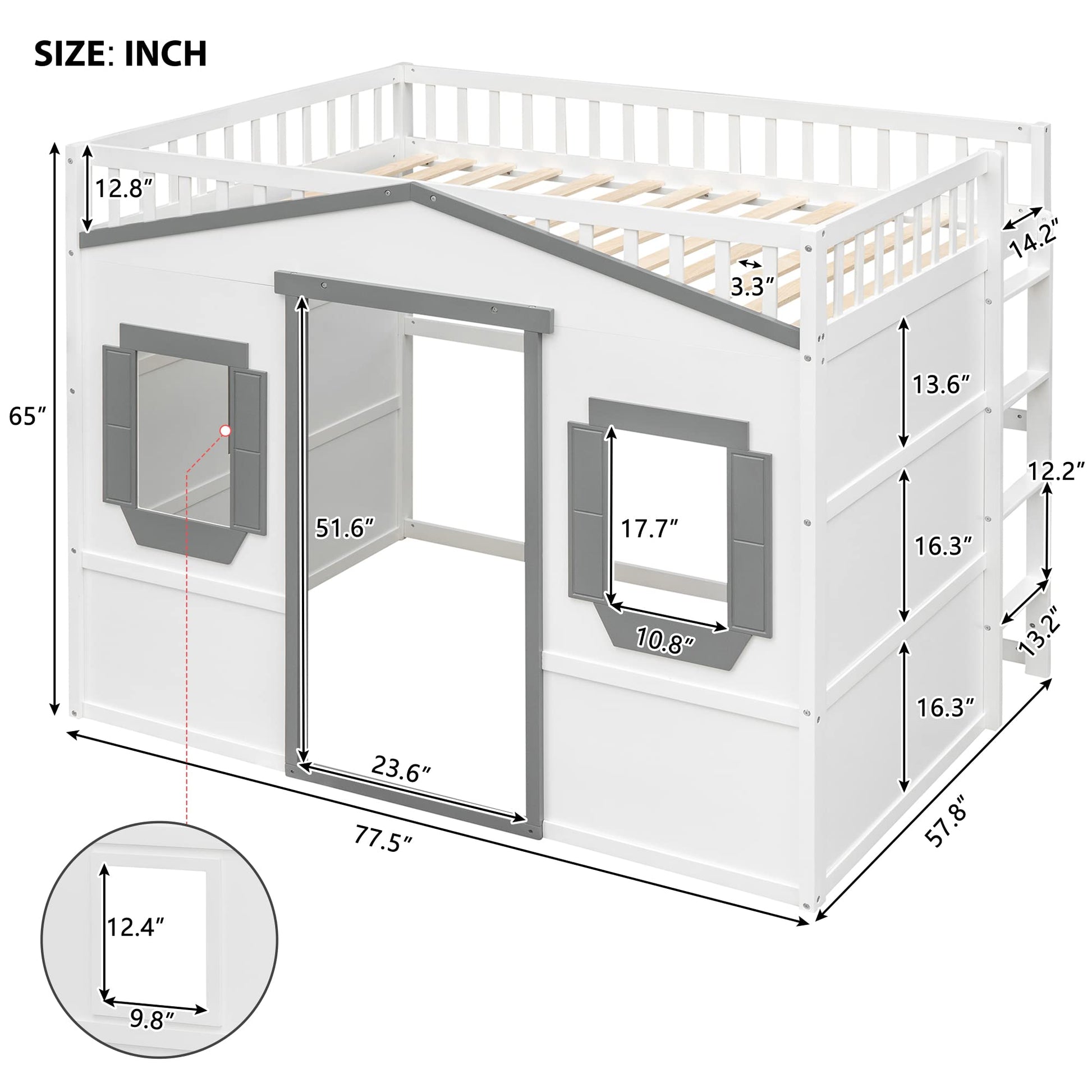 Stylish White and Gray Full Size House Loft Bed for Kids with Playhouse Design and Safety Features - WoodArtSupply