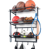 FelRelWel Garage Sports Equipment Storage Rack with Separate Shelf, Ball Rack, Sport Equipment Organizer withHooks for Badminton Racket, Basketball Rack for Basketball Football Rugby FelRelWel