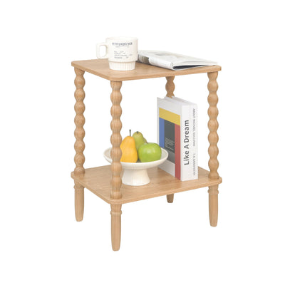 Fultyle Small End Table, Couch Side Table with 2-Tier Storage Shelf, Wood Coffee Table for Bedroom, Living Room, Small Spaces(Rustic Walnut)