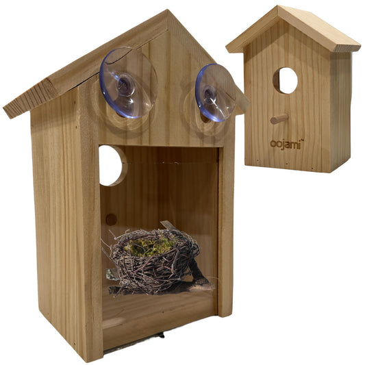 2-Pack Transparent Window Bird House with Suction Cups- Outdoor See-Through Wooden Design Birdhouse for Easy Bird Watching for Kids & Adults (Unfinished DIY)