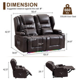 DRMBOOK RV Power Loveseat Recliner Sofa, Leather Double Wall Hugger Reclining Sofa, Home Theater Seating Chair with Cup Holders, 2 Person Couch RV Furniture for Living Room, Brown DRMBOOK