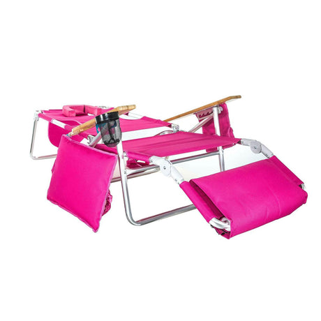 Ostrich Reclining Lounge Chair, Deluxe 3 in 1 Folding Outdoor Beach Lounger, Pink - Compact and Portable Recliner for Pool Tanning, Lawn, Patio, and Yard Ostrich