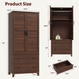 GarveeHome Armoire Wardrobe Closet with 2 Drawers,72 in Wooden Wardrobe Cabinet with Hanging Rod, Tall Clothing Armoire Cabinet with Doors and 18 Adjustable Shelves for Bedroom, Clothes,Walunt Brown GarveeHome