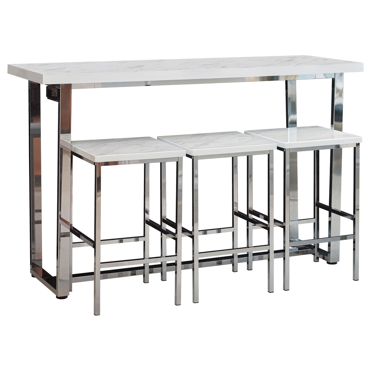 Coaster Home Furnishings - Marmot - 4-Piece Counter Height Table Set - White Faux Marble Rectangular Table with Stools - Dining Room & Kitchen - Chrome - 182253 Coaster Home Furnishings