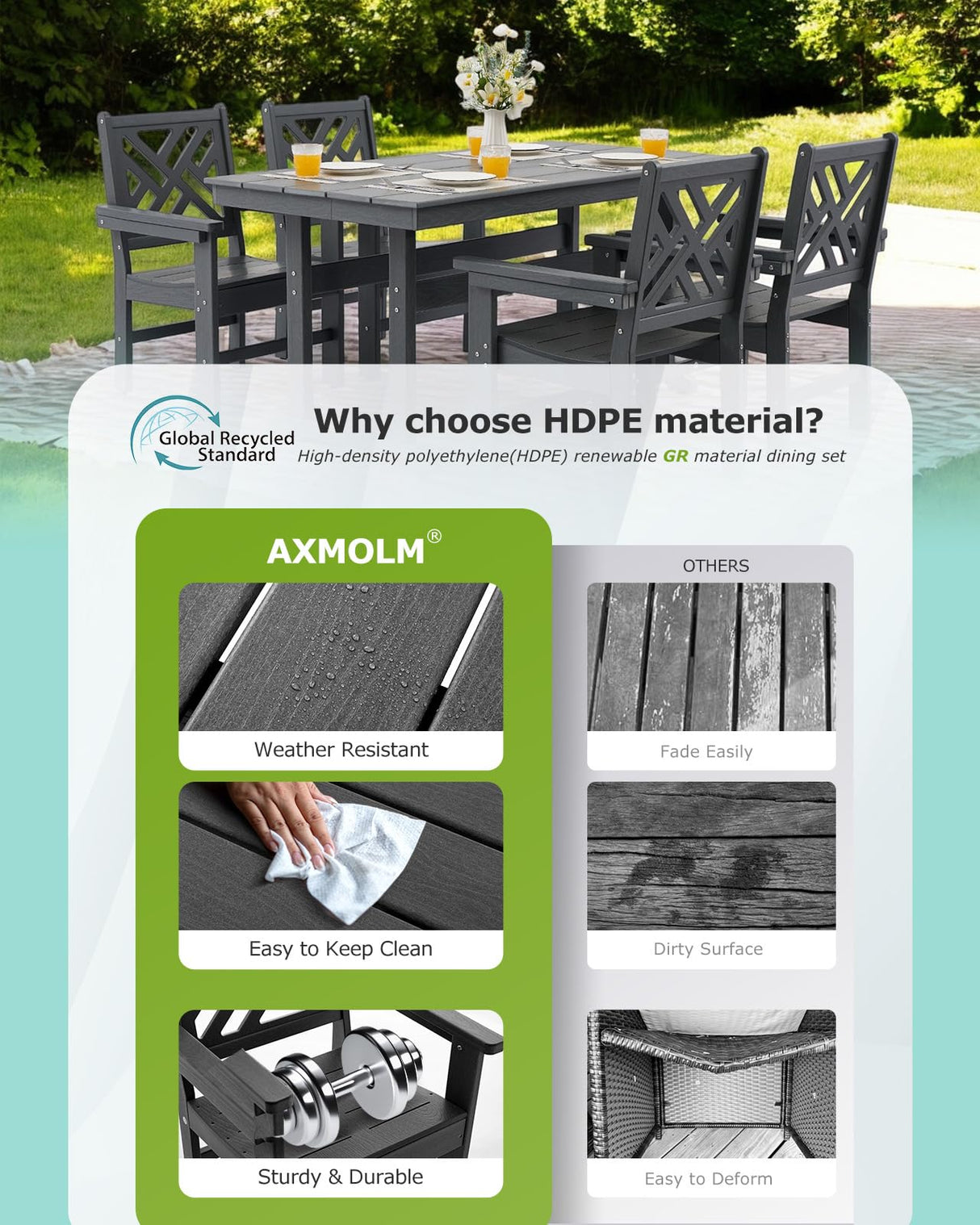 AXMOLM 12 Piece HDPE Outdoor Dining Set for 10, Patio Dining Furniture Set with 2 Table and Umbrella Hole, Outdoor Table and Chairs for Garden, Poolside, Backyard, Deck AXMOLM