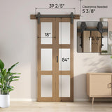 JUBEST Bifold Glass Barn Door, Bi Fold Glass Sliding Barn Door Kit with Hardware Include, 3-Panel Glass Barn Door Slab, Barn Door Hardware for Bedroom, Living Room, Bathroom, Brown (36"x84") JUBEST