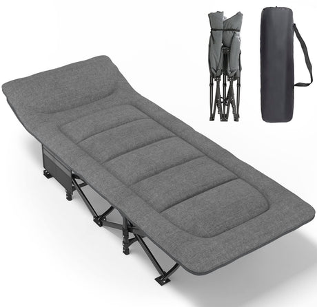ATORPOK Camping Cot for Adults with Cushion and Pillow, Portable Folding Bed for Sleeping, Lightweight Tent cot with Carry Bag Supports 450 lbs (Grey) ATORPOK