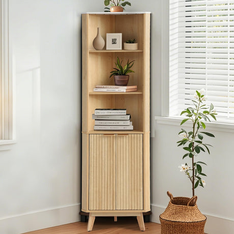 USSerenaY 68" Corner Storage Cabinet, Tall Corner Shelf with Fluted Doors and Adjustable Shelves, 6-Tier Bathroom Shelf Floor Cabinets for Living Room Kitchen, Hallway USSerenaY