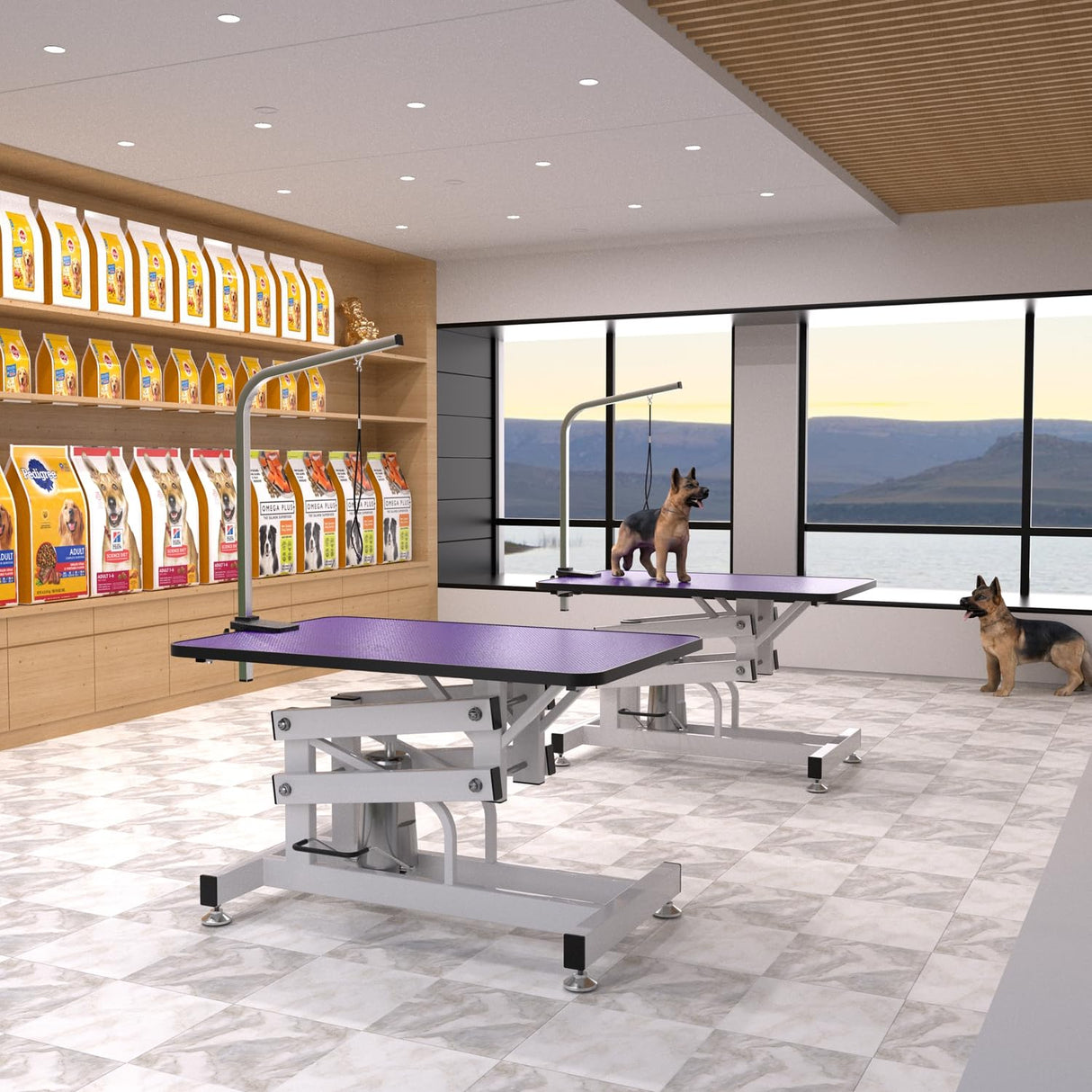 Hydraulic Dog Pet Grooming Table, 42 Inch Heavy Duty Z Lift Structure Professional Dog Grooming Table Suitable for Large Dogs at Home with Adjustable Arms, Clamps and 2 Grooming Noose, Purple Afqxf