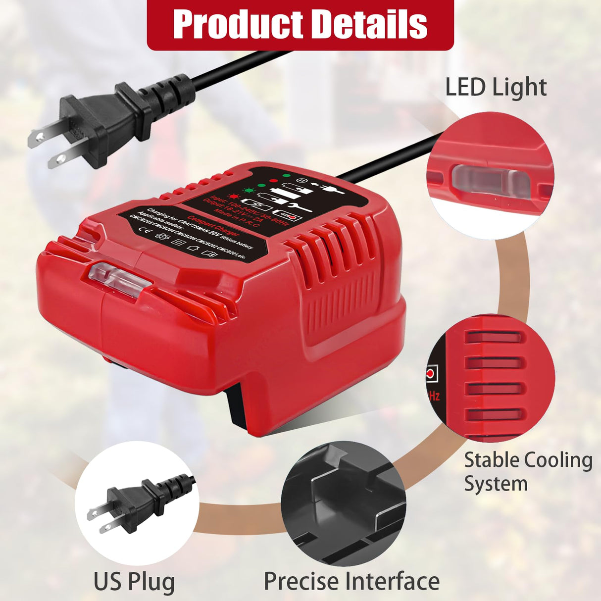 Laimiao Replacement Mini Charger for Craftsman 20V Battery,Compatible with Craftsman V20 Lithium Battery CMCB204 CMCB202 CMCB201 CMCB209 CMCB205 (Only for V20 Series，Battery Not Included) Laimiao
