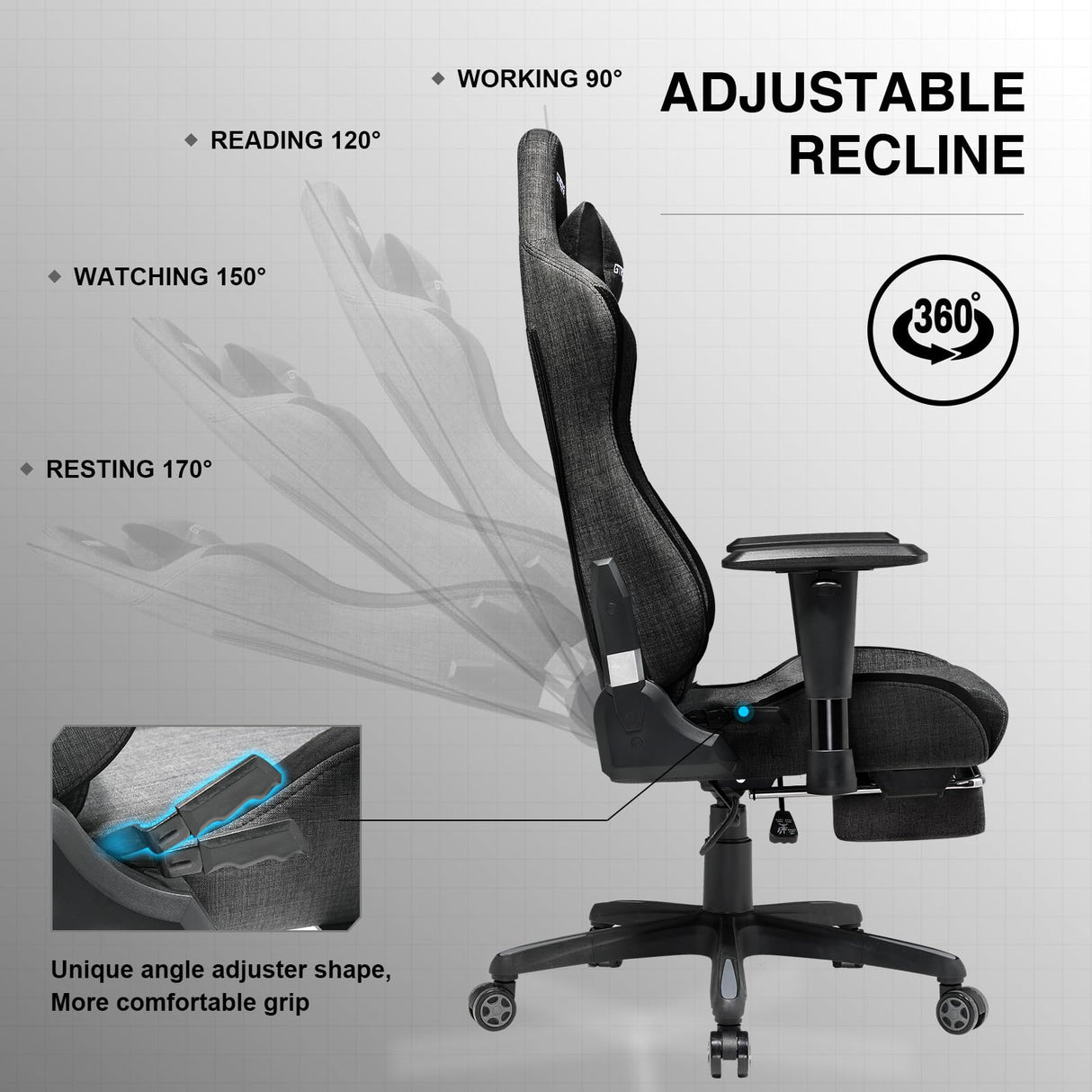 GTRACING Gaming Chair with Footrest, Fabric Breathable Big and Tall Ergonomic Computer Chair 350 lbs with Adjustable Lumbar Support and Recliner, High Back Game Chair for Office Gaming, Darkgray GTRACING