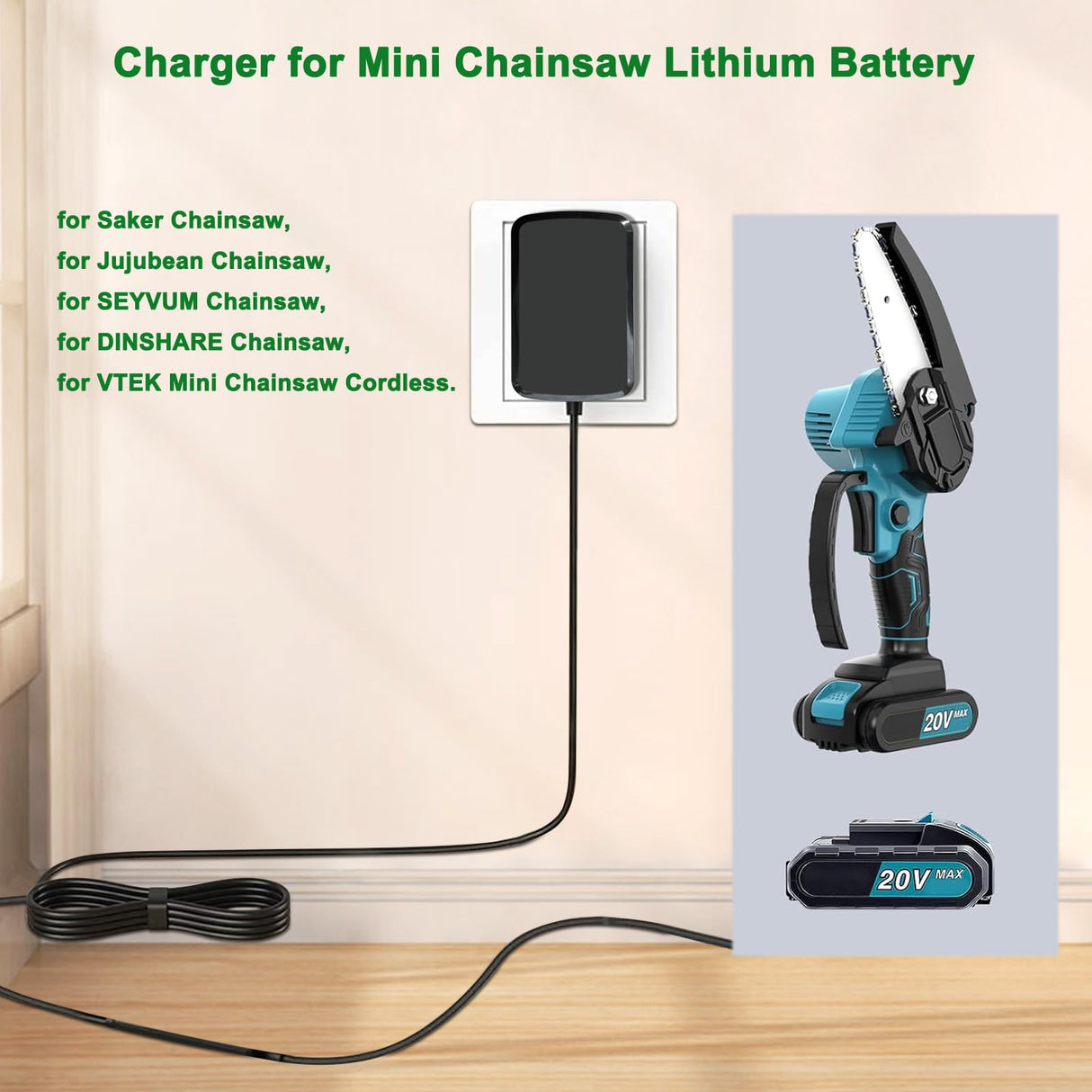 21V Battery Charger fit for Saker Mini Chainsaw, 18V 20V 21V Chain Saw Power Cord Adapter for 6Inch Mini Chain Saw Lithium Battery and Most Power Tool Power Supply. 69 Gonine