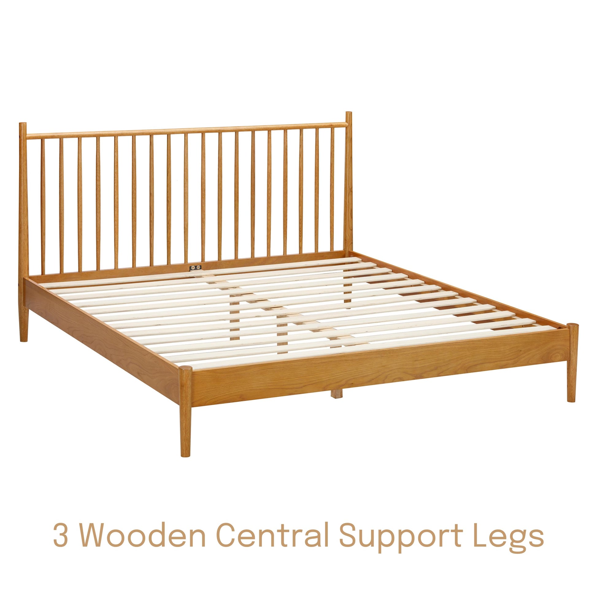 NTC Inno Rustic Oak Wooden Bed Frame with Headboard - Solid Construction, Silent Slats, Effortless Assembly, Queen Size - WoodArtSupply