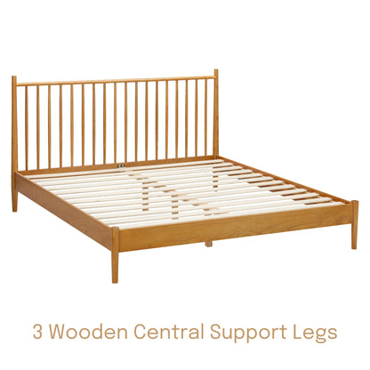 NTC Inno Rustic Oak Wooden Bed Frame with Headboard - Solid Construction, Silent Slats, Effortless Assembly, Queen Size - WoodArtSupply