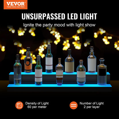 VEVOR LED Lighted Liquor Bottle Display Shelf, 40-inch LED Bar Shelves for Liquor, 2-Step Lighted Liquor Bottle Shelf for Home/Commercial Bar, Acrylic Lighted Bottle Display with Remote & App - WoodArtSupply