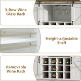 55" Farmhouse Coffee Bar with 3-Tier Storage, Kitchen Hutch Storage Cabinet with 6 Hooks, Wine Bar Cabinet with 12 Wine Racks & 3 Glass Holders, Hutch Cabinet with Storage for Dining Room, White REVOMINCA