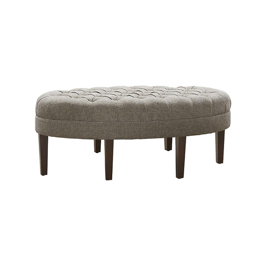 Madison Park Martin Oval Surfboard Tufted Cocktail Ottoman Soft Fabric, All Foam, Wood Frame Modern Coffee Table Living Room Lounge Furniture, Brown, 48"W x 27.5"D x 18"H - WoodArtSupply