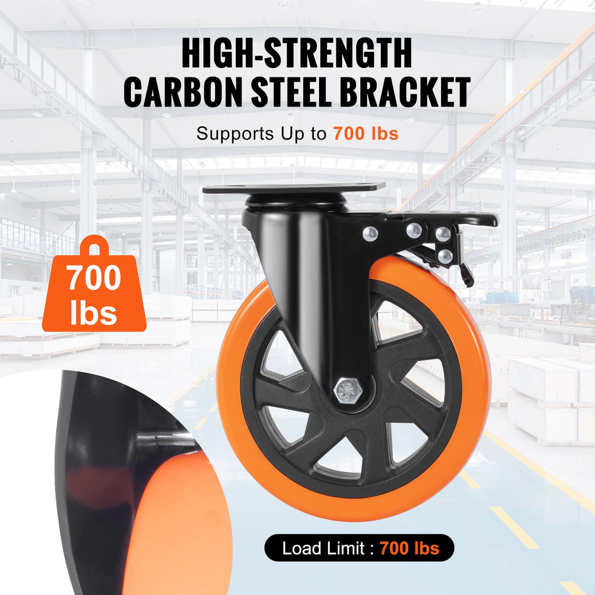 VEVOR Caster Wheels, 6-inch Swivel Plate Casters, Set of 4, with Security A/B Locking No Noise PVC Wheels, Heavy Duty 2800 lbs Load Capacity, Non-Marking Wheels for Cart Furniture Workbench VEVOR