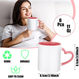 Mifoci 6 Pack Sublimation Mugs for Christmas Bulk, 11 oz Blanks Sublimation Coffee Mugs with Heart Handle White Ceramic Coffee Cup for Christmas Thanksgivng Employees Gifts(Multicolor) Mifoci