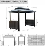 6x10FT Hardtop Grill Gazebo, Outdoor BBQ Gazebo with Double Galvanized Steel Roof, Patio Grill Canopy with 2 Storage Cabinets and Ceiling Hooks for Backyard, Lawn, Garden,Brown GFDGFD