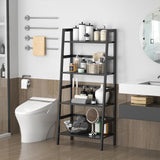 Homykic Bamboo Bookshelf 4-Tier Ladder Shelf, 49.2” Freestanding Open Bookcase Book Shelf Bathroom Storage Shelf Unit Plant Stand for Small Space, Living Room, Bedroom, Home Office, Black Homykic